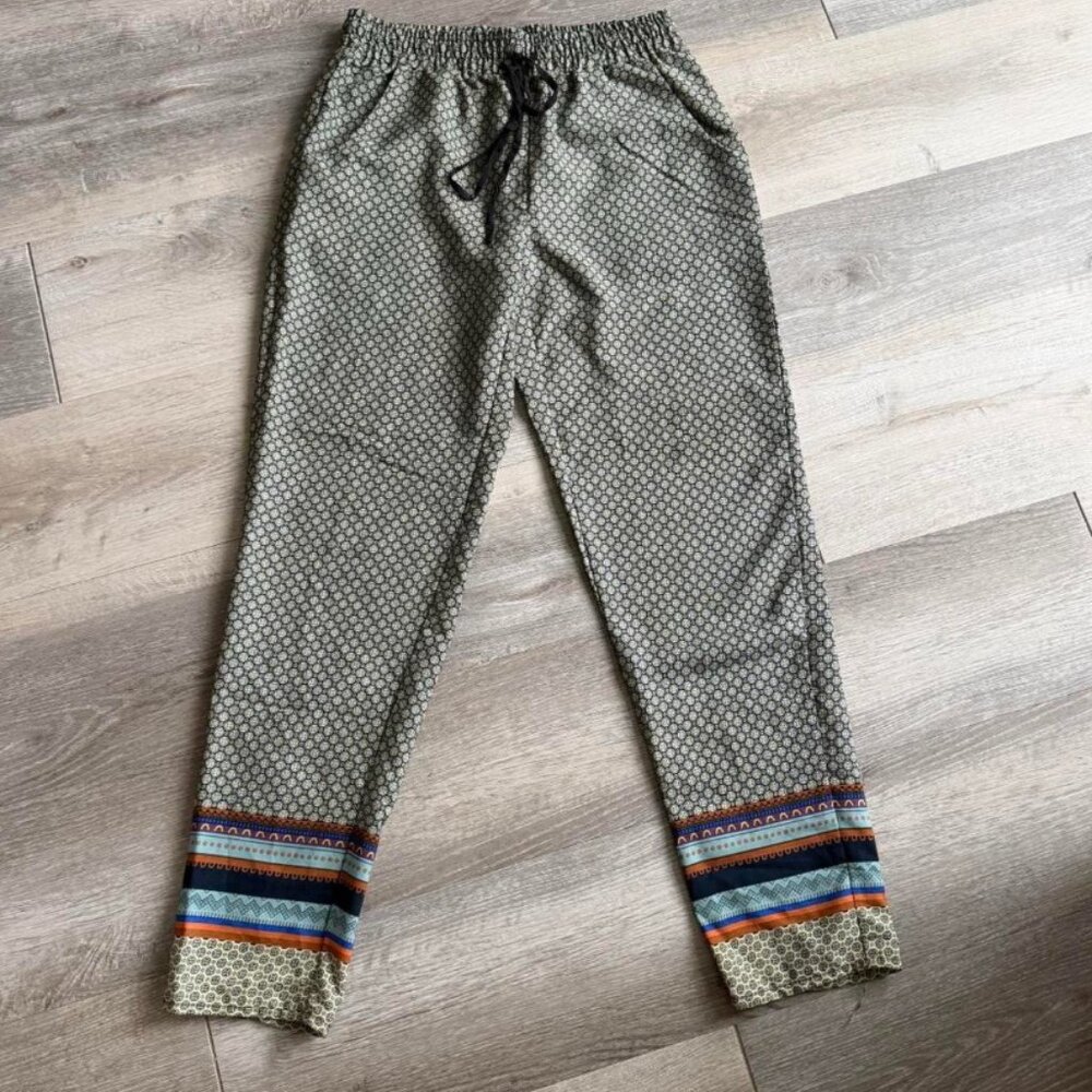 Papaya blue and yellow patterned trousers small boho chic sz small